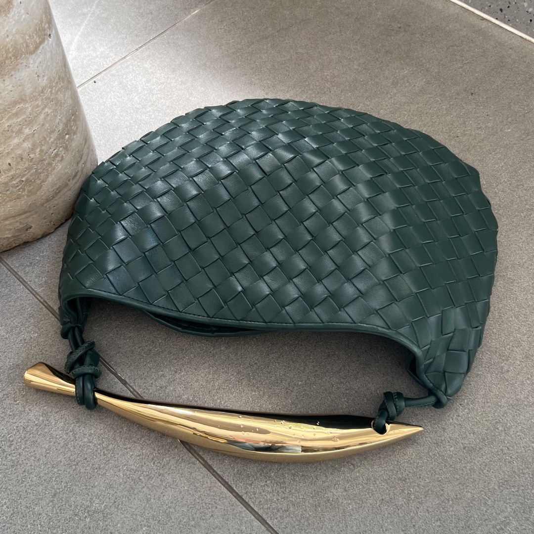 Small Sardine Intrecciato Leather Top Handle Bag Dark Green